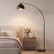 Bogenleuchte, Stehlampe, höhenverstellbar, Fußschalter, Sockel in Marmoroptik, 170-180cm, Schwarz