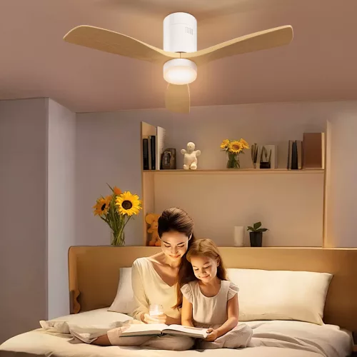 Mennyezeti ventilátor LED lámpával, 6 sebességfokozat, távirányító, világosbarna