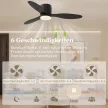 Mennyezeti ventilátor lámpával és távirányítóval, 3 fényszín, 6 sebesség, állítható fényerő, fekete