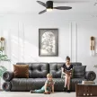 Mennyezeti ventilátor lámpával és távirányítóval, 3 fényszín, 6 sebesség, állítható fényerő, fekete