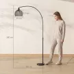  Stehlampe, gebogener Kopf, Fußschalter, Marmorsockel, Kunststoffschirm, Grau