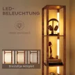 LED állólámpa polcokkal, állítható fényerővel, lábkapcsolóval hálószobába, rusztikus barna