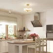 Mennyezeti lámpa, csillár dizájn, kristályernyő, 3 izzó, fém, arany színű