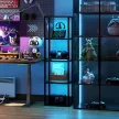 RGB állólámpa üvegpolcokkal, 4-szintes LED állólámpa távirányítóval, zeneszinkronizációval, fekete