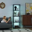 RGB állólámpa üvegpolcokkal, 4-szintes LED állólámpa távirányítóval, zeneszinkronizációval, fekete