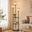  Stehlampe Boho 3-flammig Stehleuchte 3 Ablagen Papierseil-Lampenschirm Schwarz