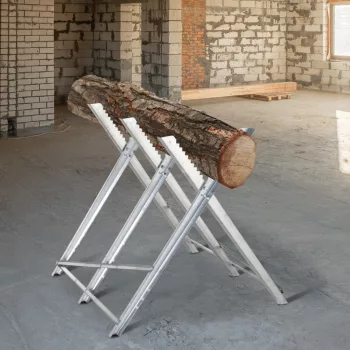   Láncfűrész állvány, összecsukható fűrészállvány tűzifához, ezüst fém, 83 x 83 x 79 cm