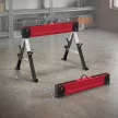 2 darabos összecsukható fűrészbak készlet, teherbírás akár 1160 kg, 7 irányban állítható magasság (64-81 cm), fém állványbak fogantyúval, piros