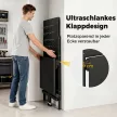 Munkapad lyukacsos táblával, összecsukható mobil munkapad kerekekkel, vastag munkalap, acélváz, akasztók, fekete