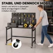 Munkapad lyukacsos táblával, összecsukható mobil munkapad kerekekkel, vastag munkalap, acélváz, akasztók, fekete