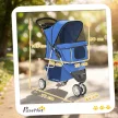 Összecsukható kutyakocsi/buggy kistestű kutyáknak, 10 kg-ig, tárolókosárral, párnával, hálós ablakokkal, 77x44x102cm, kék