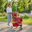 Összecsukható kutyakocsi tárolókosárral, párnával, hálós ablakkal és italtartóval, kistestű kutyáknak (10 kg-ig), piros