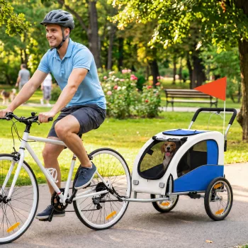   2 az 1-ben kutyaszállító utánfutó kerékpárhoz, összecsukható kutyakocsi kis és közepes testű kutyáknak 20 kg-ig, világosszürke
