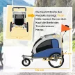 2 az 1-ben kutyaszállító utánfutó kerékpárhoz, összecsukható kutyakocsi kis és közepes testű kutyáknak 20 kg-ig, világosszürke
