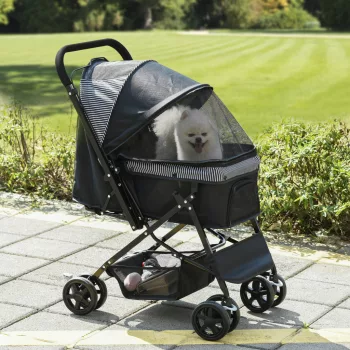    Hundewagen Hundebuggy klappbar, 1 Korb, 2 Bremsen, inkl. Sicherheitsleine, Schwarz