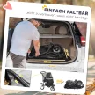 Kutyakocsi, kistestű kutyáknak és macskáknak, tárolókosárral, egy kattintással összecsukható kialakítás, szürke