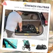 Kutyakocsi, kistestű kutyáknak és macskáknak való kisállat babakocsi, tárolókosárral, egy kattintással összecsukható kialakítás, türkiz