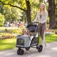 Összecsukható kutyakocsi mosható ülőpárnával, hálós ablakokkal, 3 kerékkel, közepes méretű kutyáknak, 20 kg-ig, szürke