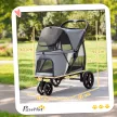 Összecsukható kutyakocsi mosható ülőpárnával, hálós ablakokkal, 3 kerékkel, közepes méretű kutyáknak, 20 kg-ig, szürke