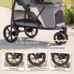 Összecsukható kutyakocsi mosható ülőpárnával, hálós ablakokkal, 3 kerékkel, közepes méretű kutyáknak, 20 kg-ig, szürke