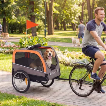   Kutyaszállító utánfutó, összecsukható kerékpár utánfutó biztonsági fényvisszaverőkkel kis és közepes méretű kutyáknak, 20 kg-ig, narancssárga
