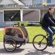Kutyaszállító utánfutó, összecsukható kerékpár utánfutó biztonsági fényvisszaverőkkel kis és közepes méretű kutyáknak, 20 kg-ig, narancssárga
