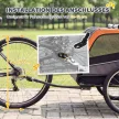 Kutyaszállító utánfutó, összecsukható kerékpár utánfutó biztonsági fényvisszaverőkkel kis és közepes méretű kutyáknak, 20 kg-ig, narancssárga