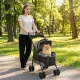 Összecsukható kutyakocsi párnával, hálós ablakokkal, pohártartóval, 360°-ban forgó kerekekkel, kistestű kutyáknak (10 kg), szürke