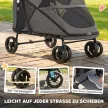  Hundewagen Faltbar Hundebuggy für große Hunde bis 30 kg mit 360°Drehrädern Netzfenster Kissen Verstellbarer Griff Grau