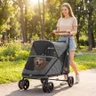  Hundewagen Faltbar Hundebuggy für große Hunde bis 30 kg mit 360°Drehrädern Netzfenster Kissen Verstellbarer Griff Grau