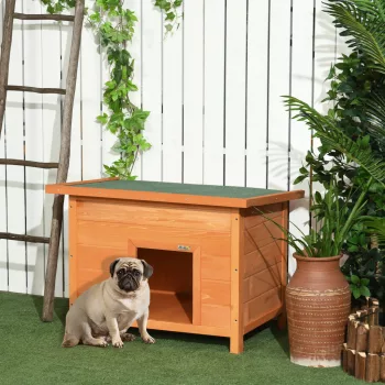   Kültéri kutyaház, fából készült kutyaház csuklós aszfalttetővel, vízálló kutyabarlang emelt padlóval, kennel kis kutyáknak, sárga, 82 x 58 x 58 cm