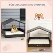 Rattan kültéri kutyafekhely ponyvával, megemelt kutyafekhely 69 x 98 x 70 cm, hűsítő kisállatfekhely fémkerettel, levehető párnákkal, kisállatfekhely kis és közepes testű kutyáknak, kávébarna