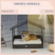 Rattan kültéri kutyafekhely ponyvával, megemelt kutyafekhely 69 x 98 x 70 cm, hűsítő kisállatfekhely fémkerettel, levehető párnákkal, kisállatfekhely kis és közepes testű kutyáknak, kávébarna