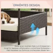 Rattan kültéri kutyafekhely ponyvával, megemelt kutyafekhely 69 x 98 x 70 cm, hűsítő kisállatfekhely fémkerettel, levehető párnákkal, kisállatfekhely kis és közepes testű kutyáknak, kávébarna