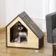  Hundehütte Indoor Hundehöhle mit Kissen Hundehaus Hundehöhle mit schrägem Dach Katzenhaus für kleine Hunde bis 8 kg 60 x 40 x 59,2 cm, Braun