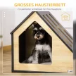  Hundehütte Indoor Hundehöhle mit Kissen Hundehaus Hundehöhle mit schrägem Dach Katzenhaus für kleine Hunde bis 8 kg 60 x 40 x 59,2 cm, Braun