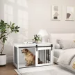  Hundebox mit Schiebetür, Belüftung, Spanplatte und Stahl, 98 x 58 x 61 cm, Walnuss