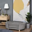 Kisállat kanapé, kutya kanapé, kutyafekhely holland bársonnyal, habszivaccsal, nyírfa lábakkal macskáknak és kutyáknak, 86 x 55 x 33 cm, világos szürke