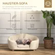 Kisállat kanapé, kutyaszőnyeg, kutyafekhely, kutyakanapé, macskakanapé párnával, hátsó zsebbel, plüss habszivacs, fenyőfa, krémfehér, 70 x 47 x 30 cm