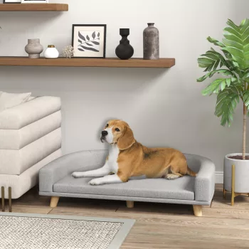   Kutyakanapé nagytestű kutyáknak, 30 kg-ig, párnázott, fenyőfa lábak, 98 x 67 x 25 cm, szürke