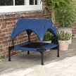 Kutyafekhely tetővel, légáteresztő, vízlepergető, 20 kg-ig, 76 x 61 x 69,5 cm, sötétkék