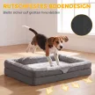 Hundebett mit Erhöhte Ränder rutschfester Unterseite Leinenoptik Waschbar Hundekissen spritzwasserabweisend 91x68x16cm