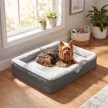 Hundebett mit Erhöhte Ränder rutschfester Unterseite Leinenoptik Waschbar Hundekissen spritzwasserabweisend 91x68x16cm