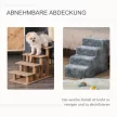 Kutyalépcső, 4 lépcsőfok, 44 cm magas, kistestű kutyáknak való lépcső, macskalépcső, kutyarámpa mosható huzattal, ágyhoz való hozzáférést segítő eszköz, kanapé, heverő, világos szürke