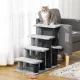 Macskalépcső, 4 lépcsős kisállatlépcső kaparófákkal és labdával, kutyalépcső, kisállatlépcső macskáknak 5 kg-ig, plüss juta szürke, 60 x 40 x 64 cm