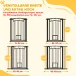 106 cm magas, állítható szélességű kisállatkapu, beépített macskaajtóval, lépcsőre és ajtókeretekre, fekete
