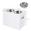 Emelt kutyatál, etetőtál tárolóhellyel, itatótál, 2 x 2000 ml-es rozsdamentes acél tál, kutyatálak, etetőtál, etetőállomás kutyáknak és macskáknak, fehér