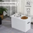 Emelt kutyatál, etetőtál tárolóhellyel, itatótál, 2 x 2000 ml-es rozsdamentes acél tál, kutyatálak, etetőtál, etetőállomás kutyáknak és macskáknak, fehér