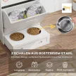 Kisállat etetőállomás, kisállat-tároló szekrény, etetőtálakkal, póráztartó akasztókkal, MDF, fehér