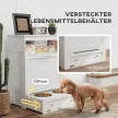 Kisállat etetőállomás, kisállat-tároló szekrény, etetőtálakkal, póráztartó akasztókkal, MDF, fehér